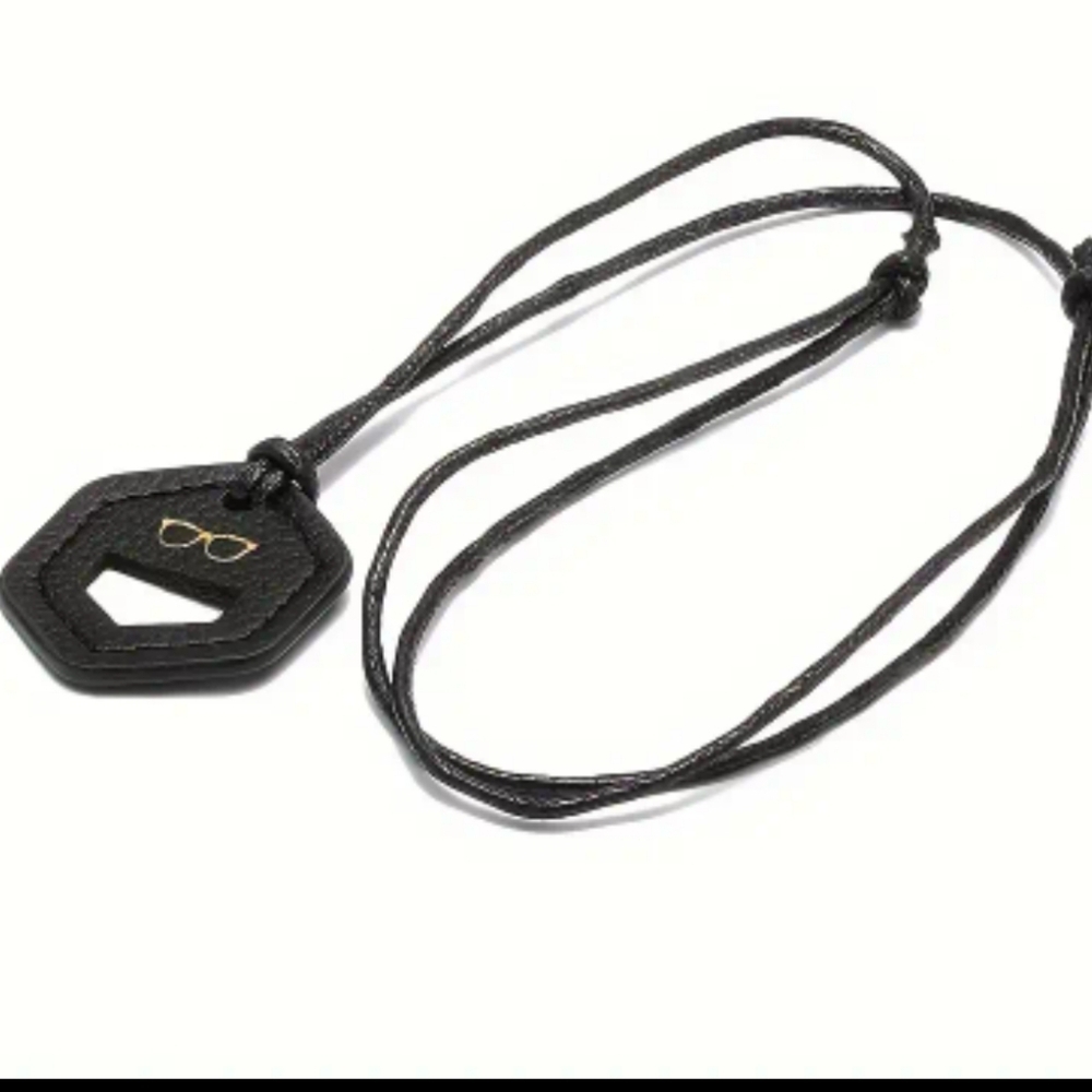 Eyeglass Necklace Faux Leather  Holder Black